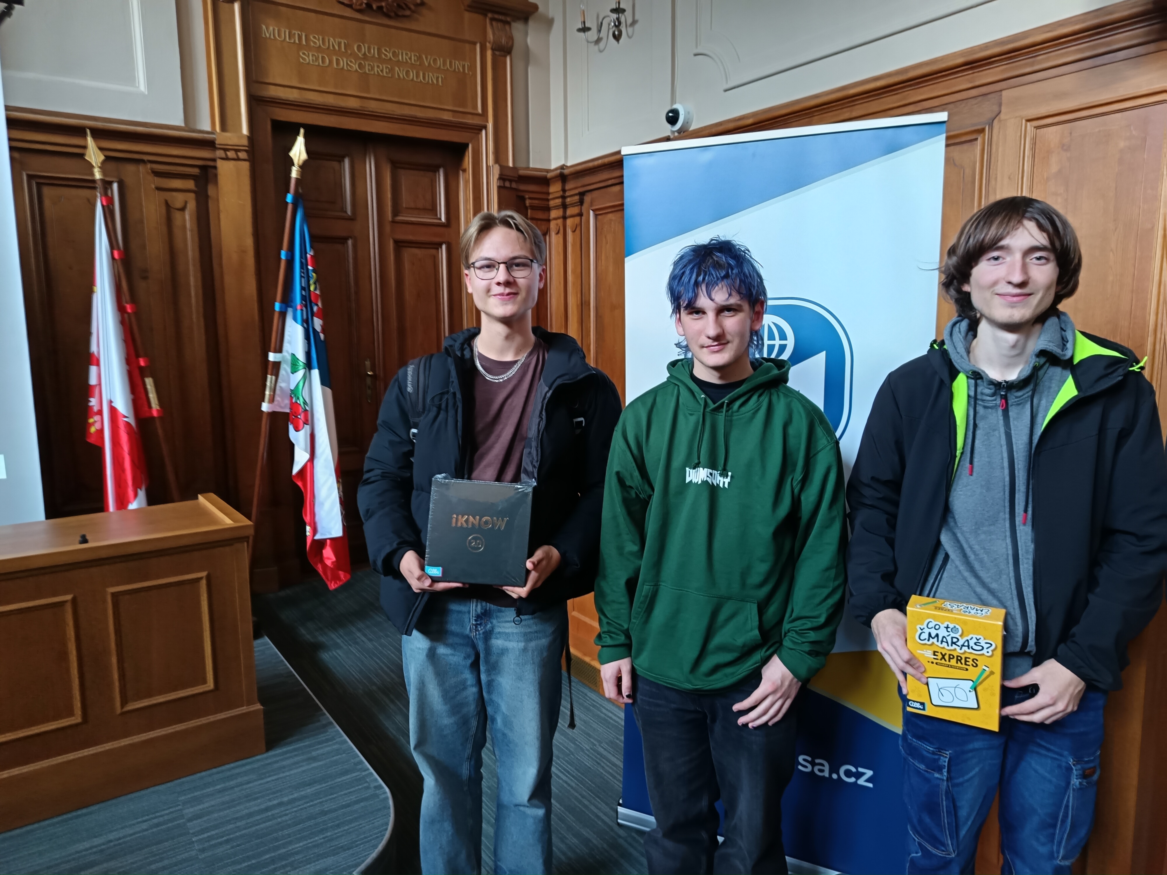 Finalisté krajského kola logické olympiády 2025 v kategorii C - zleva Martin Dostál, David Chalupa a Filip Krupička